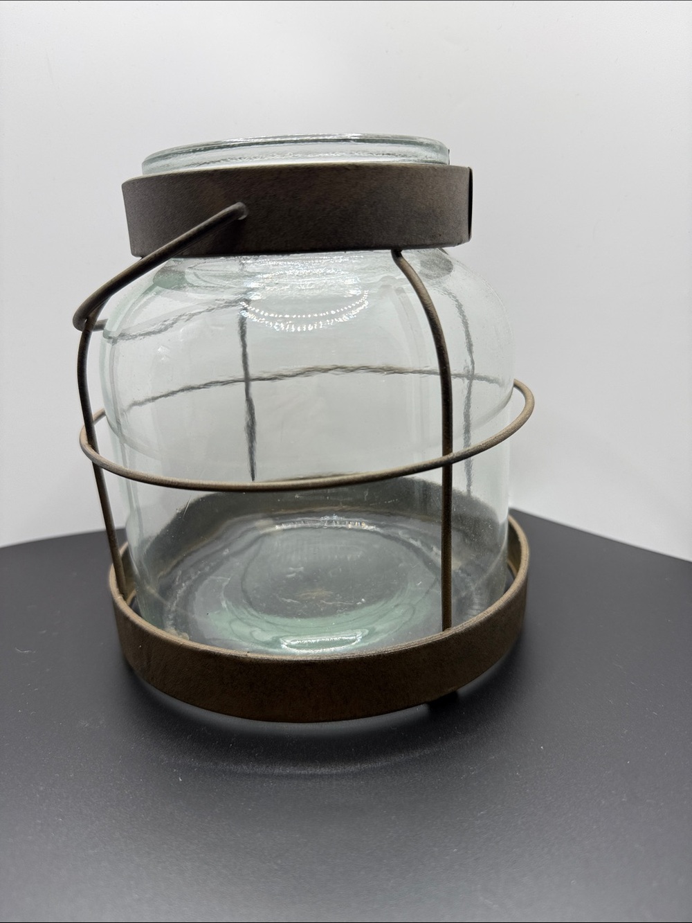 Rustic Glass Lantern with Brown Metal Cage - Home Accents